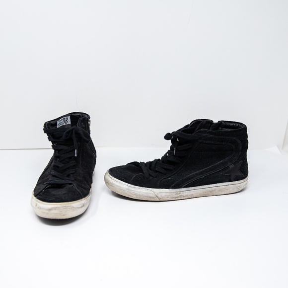 Golden Goose Women's Genuine Suede Leather High Top Sneakers Shoes Black White - Picture 1 of 4